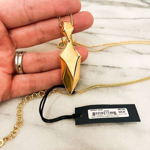 Cole Haan Geometric Gold Pendant Necklace, NWT Long Chain, Retail $98 - Picture 5 of 7